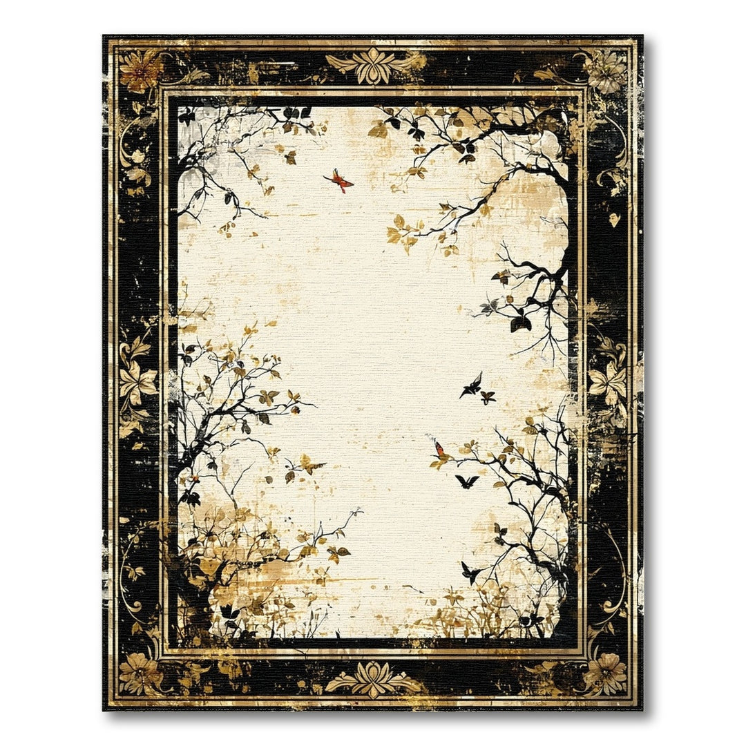 Distressed Vintage Butterfly Branch Beige Area Rug