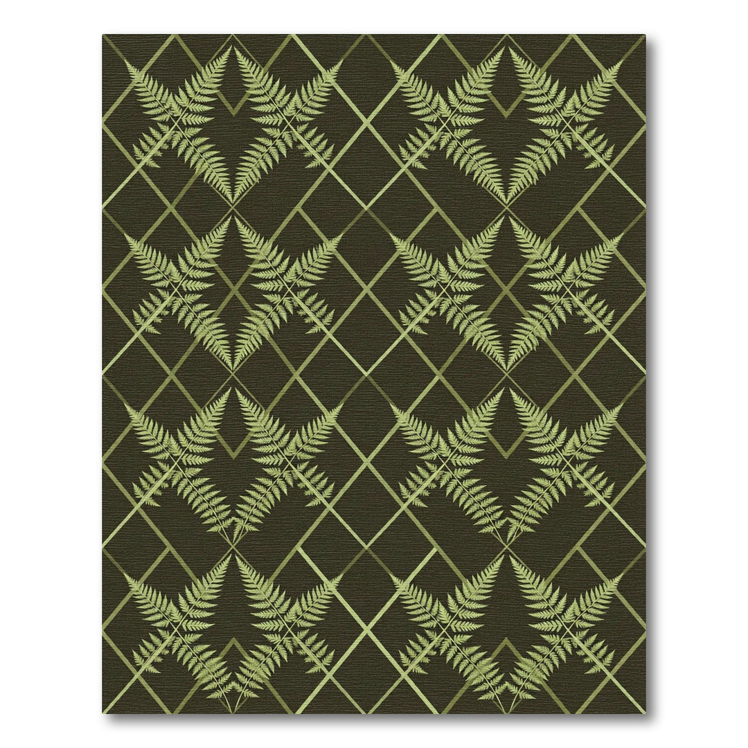 Fern Lattice Dark Green Botanical Rug