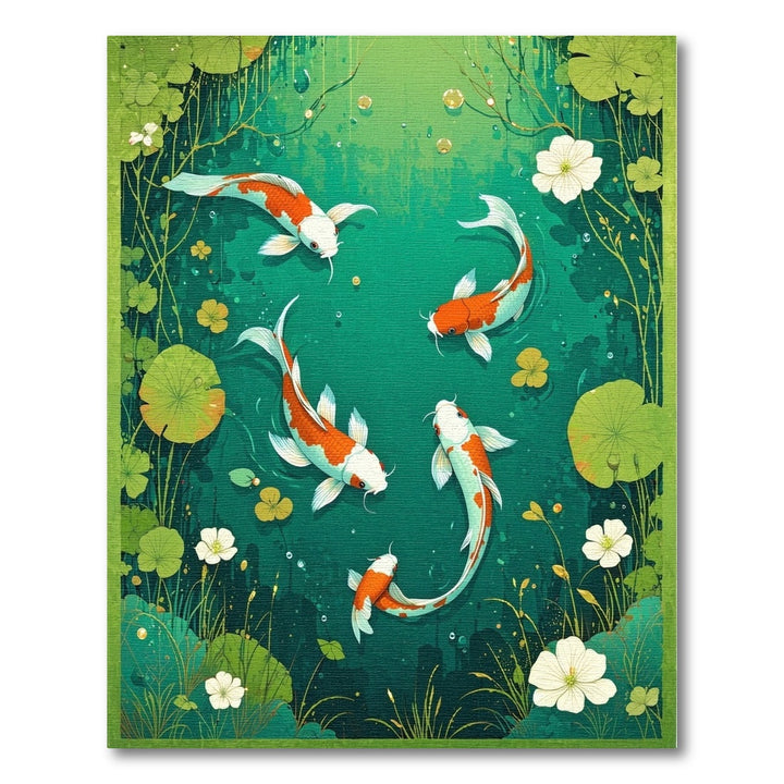 Koi Pond Green Washable Area Rug