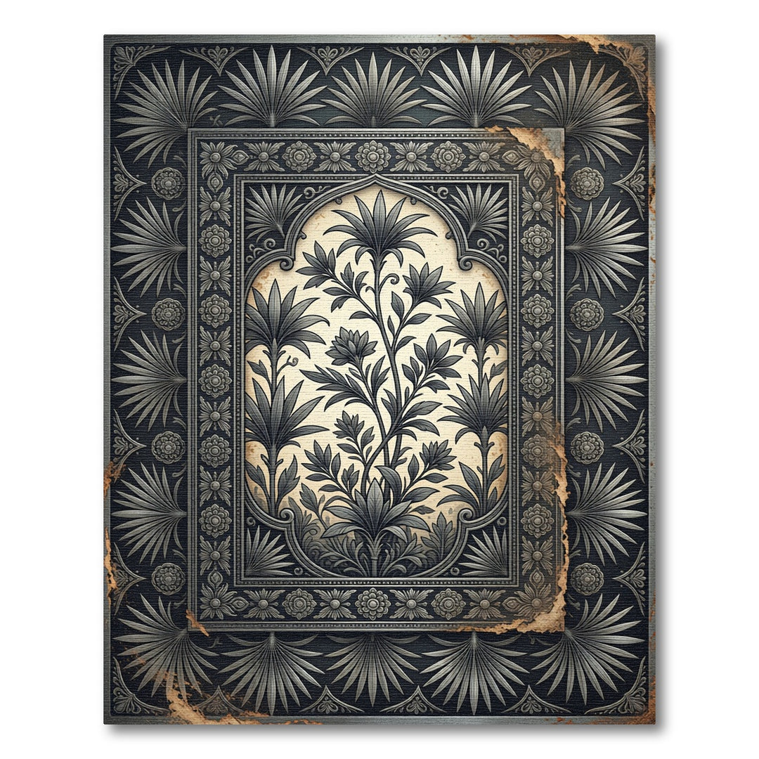 Antique Black Floral Arch Rug