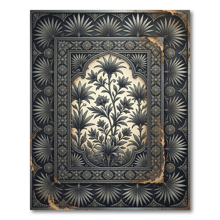Antique Black Floral Arch Rug
