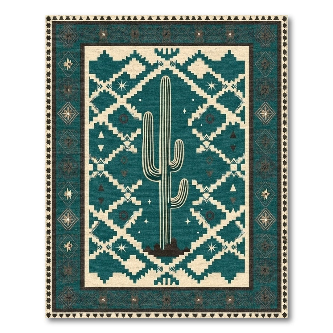 Teal Southwestern Cactus Area Rug