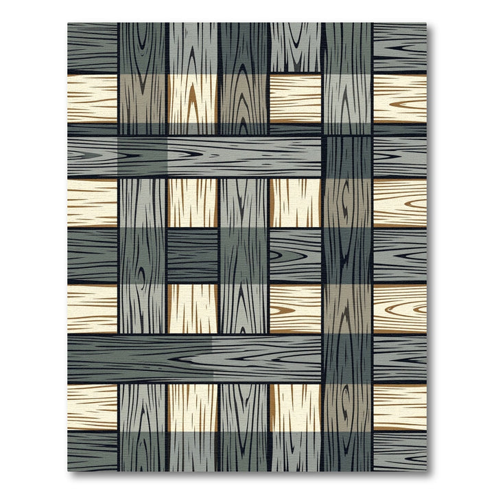 Wood Plank Geometric Checkerboard Rug
