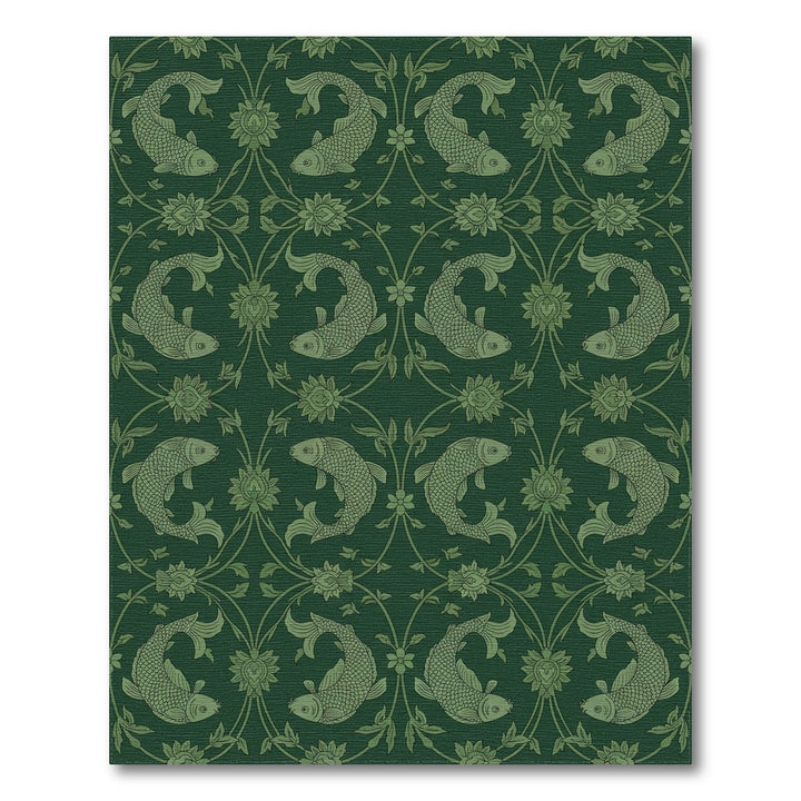 Deep Green Koi Fish Floral Swirl Rug