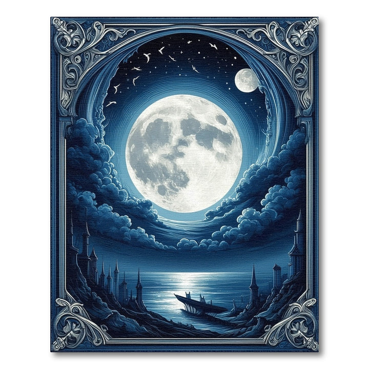 Blue Moonlit Coastal Ruins Area Rug