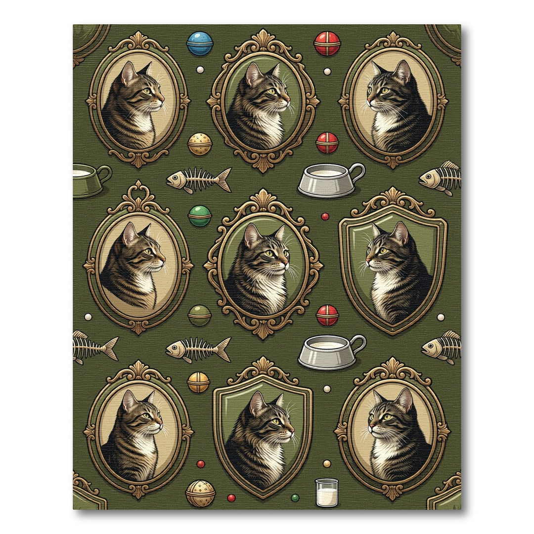 Verdant Tabby Cat Portraits Medallions Rug