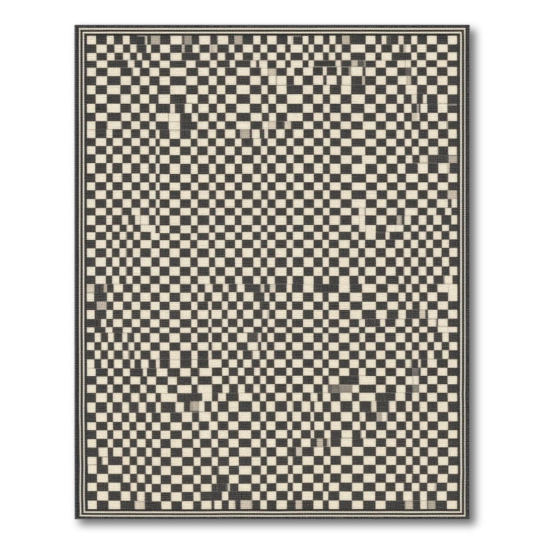 Black and White Checkered Black and White Area Rug