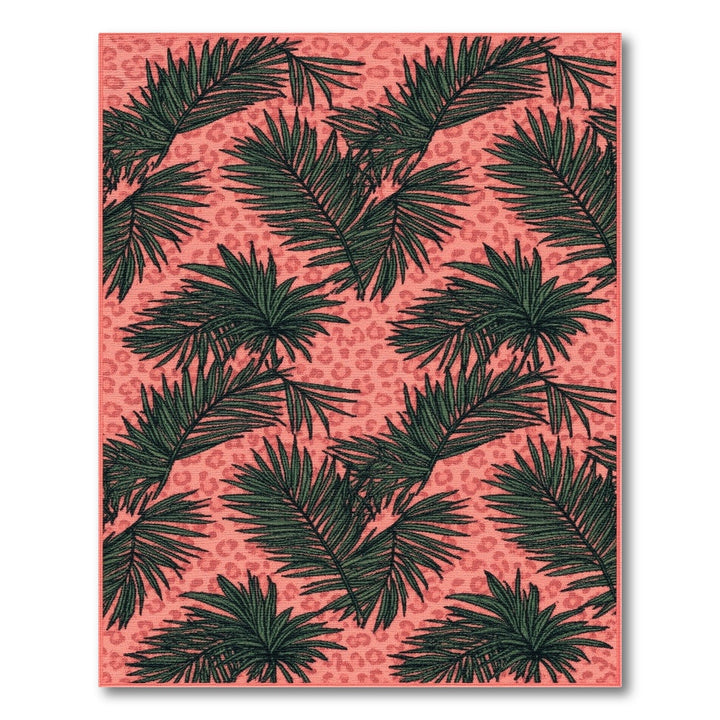 Pink Palm Leaf Leopard Area Rug