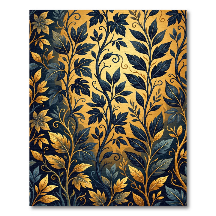Navy Gold Botanical Swirls In Bloom Rug
