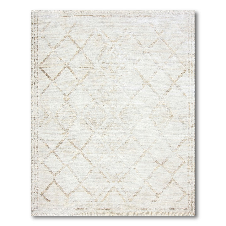 Beige Geometric Diamond Fringe Area Rug
