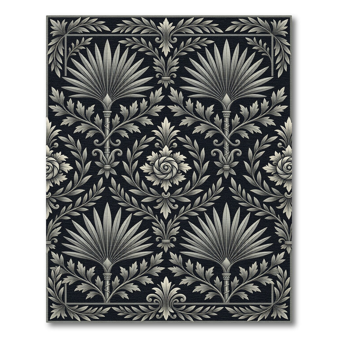 Art Nouveau Black Palm Leaf Rug