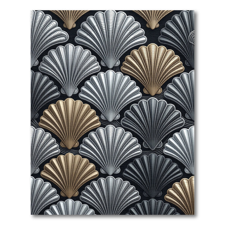 Gold Silver Fan Shell Seamless Rug