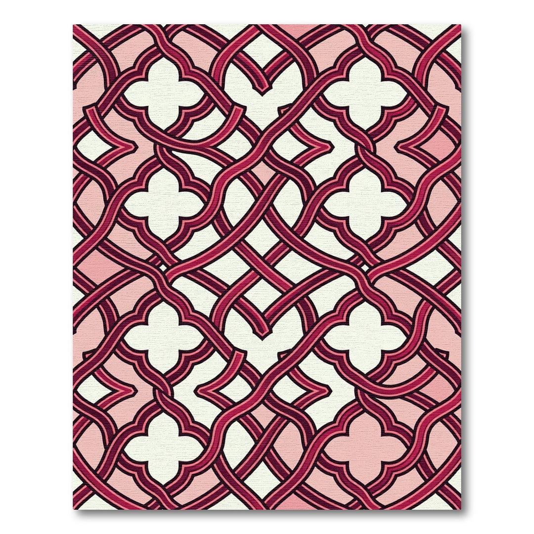 Crimson Interlocking Quatrefoil Lattice Rug