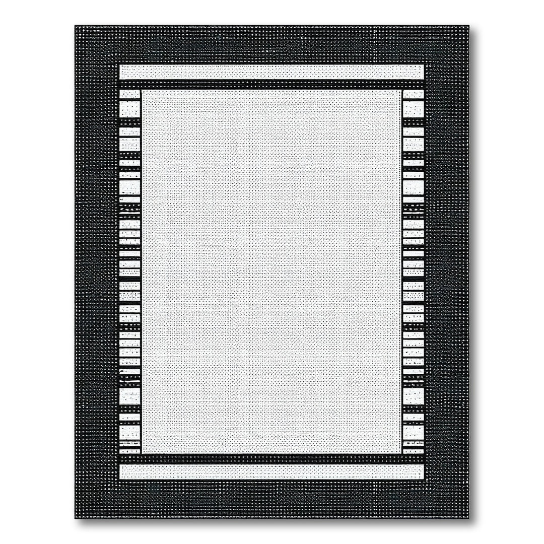 Black White Geometric Border Area Rug