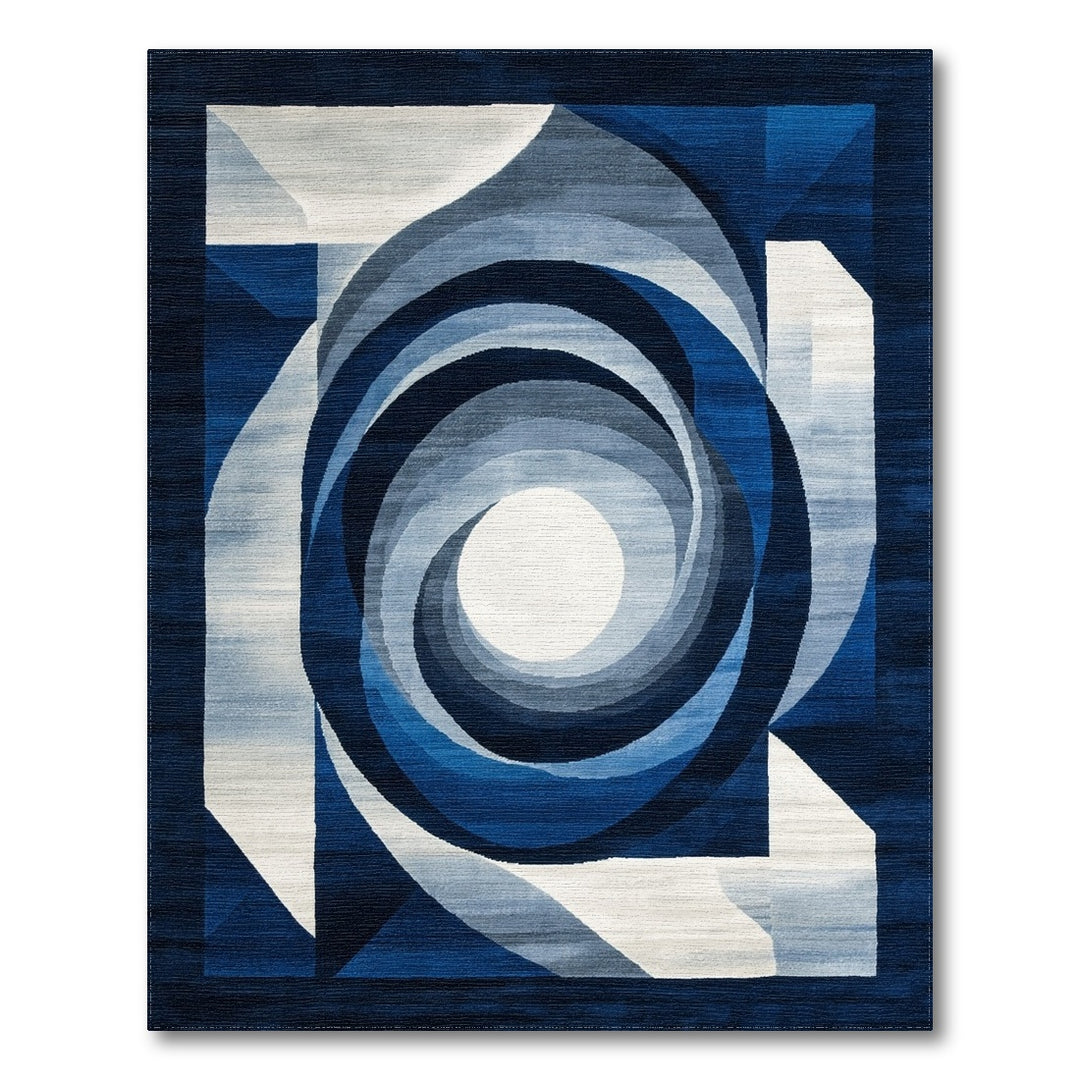 Blue Geometric Spiral Area Rug