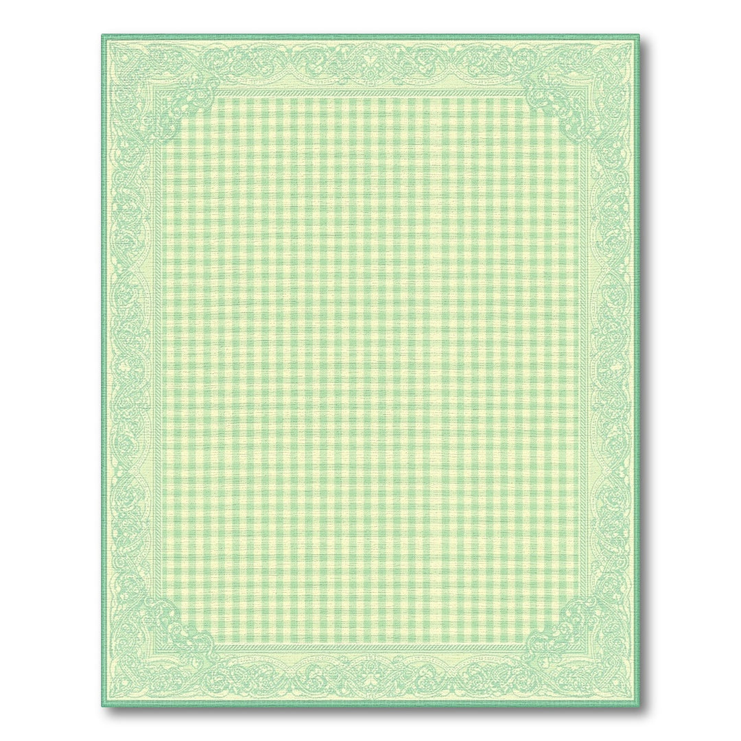 Green Gingham Checkered Area Rug with Ornate Border