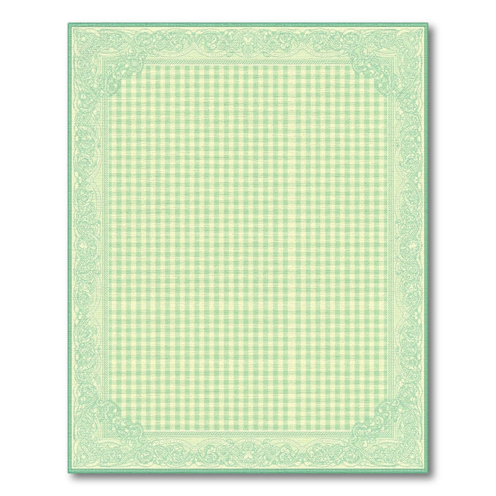 Green Gingham Checkered Area Rug with Ornate Border