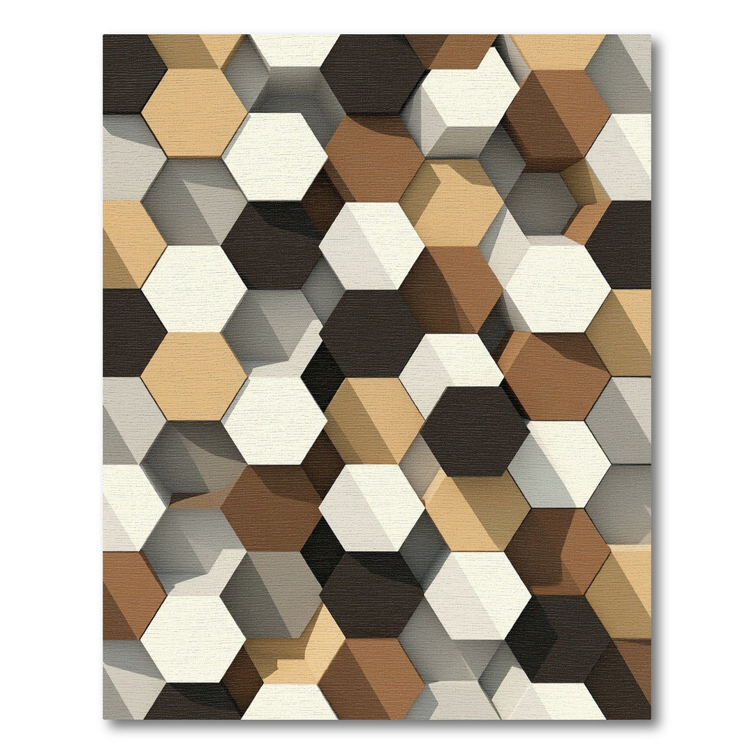 Brown Cream Gray Hexagon Tessellation Rug