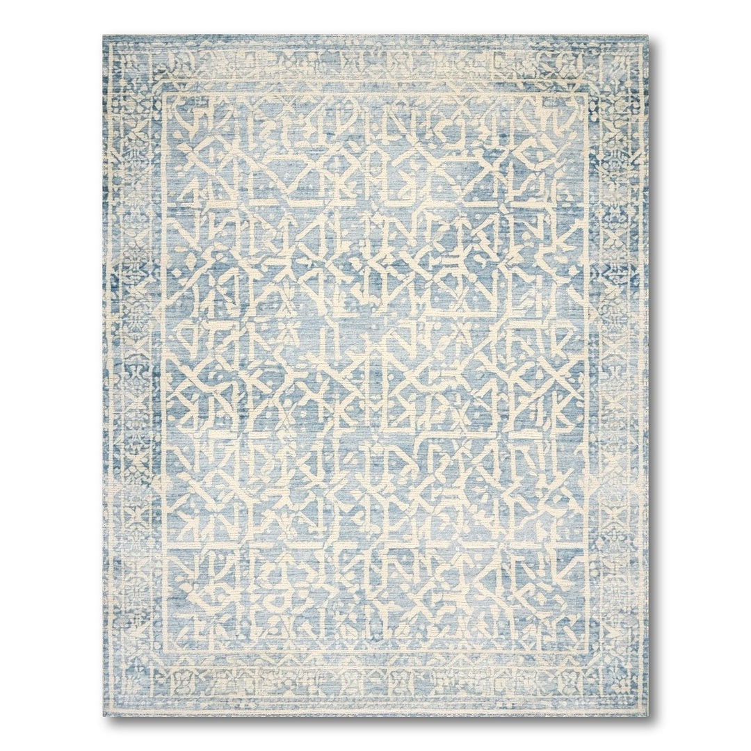 Blue Distressed Geometric Area Rug