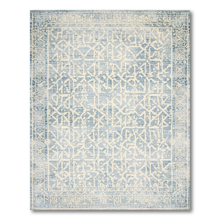 Blue Distressed Geometric Area Rug