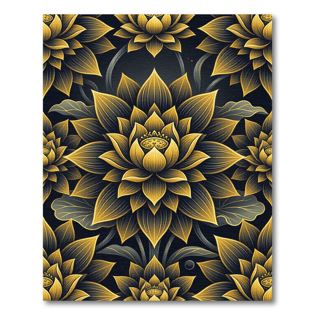 Elegant Gold Lotus Flower Rug