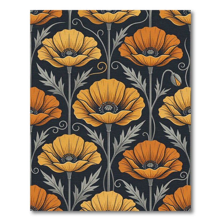 Floral Poppy Orange Gold Rug