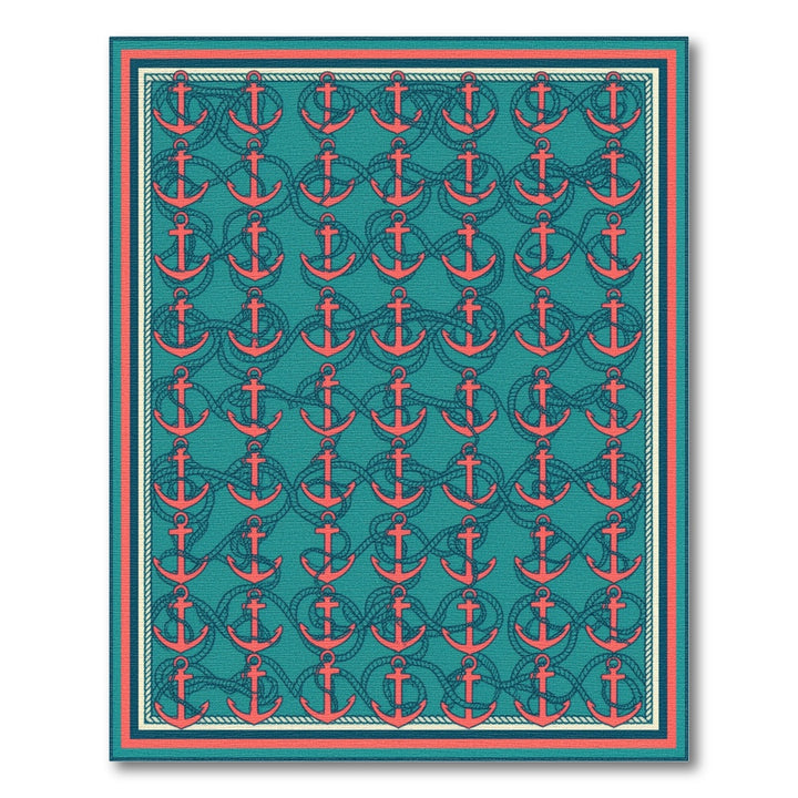 Red Anchor Teal Coastal Area Rug
