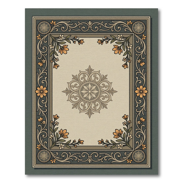 Ornate Floral Medallion Border Rug