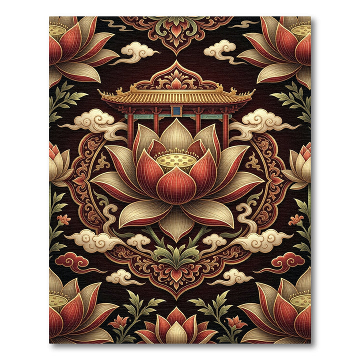 Grand Red Lotus Palace Clouds Rug