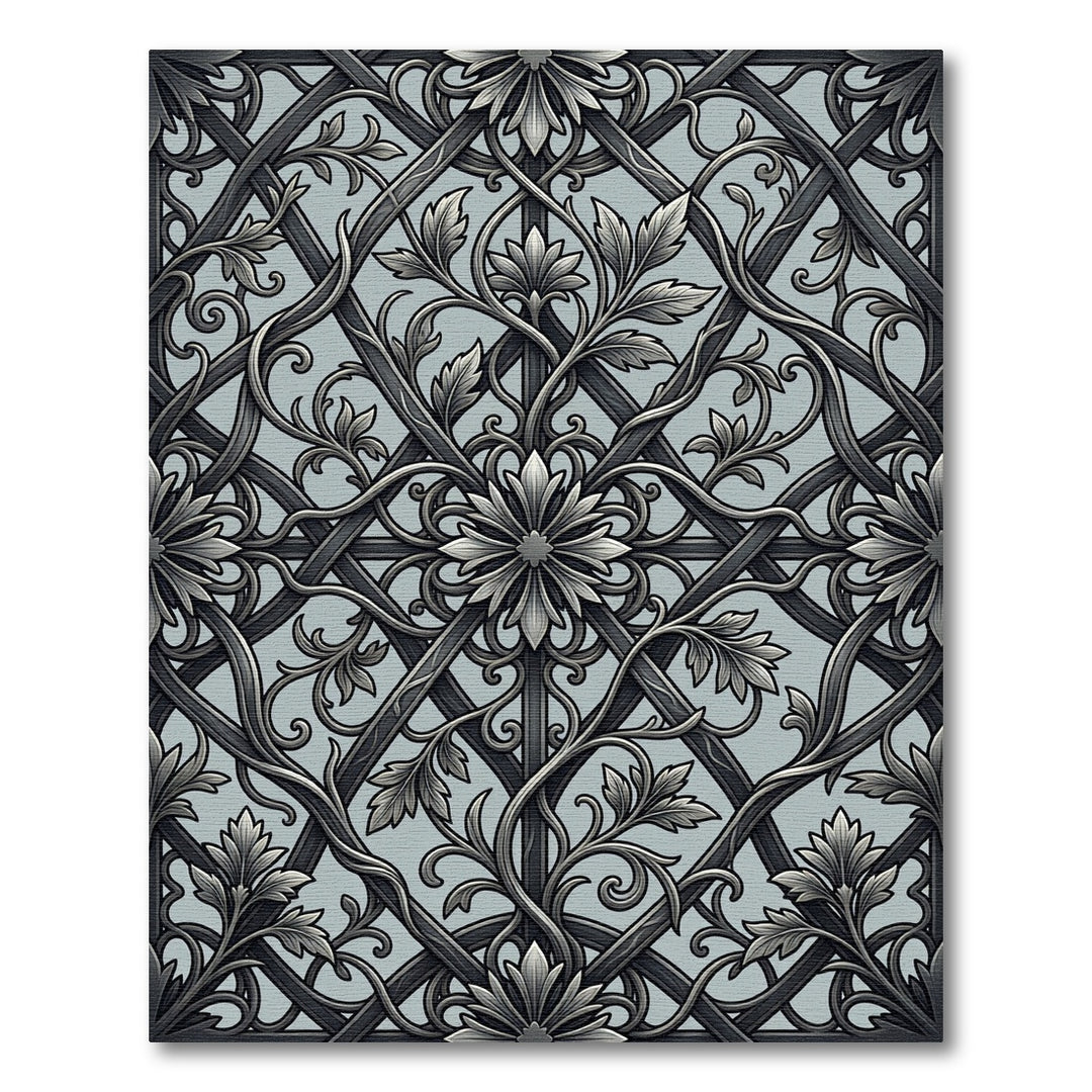 Ornate Grey Floral Interwoven Lattice Rug