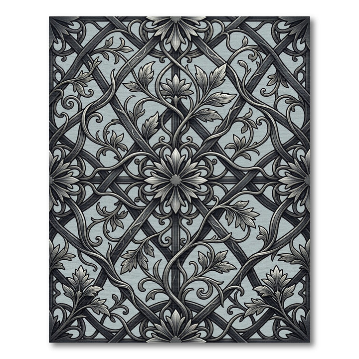 Ornate Grey Floral Interwoven Lattice Rug