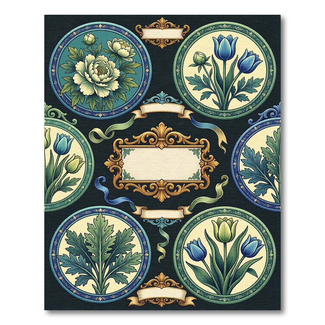 Ornate Blue Green Floral Medallion Rug