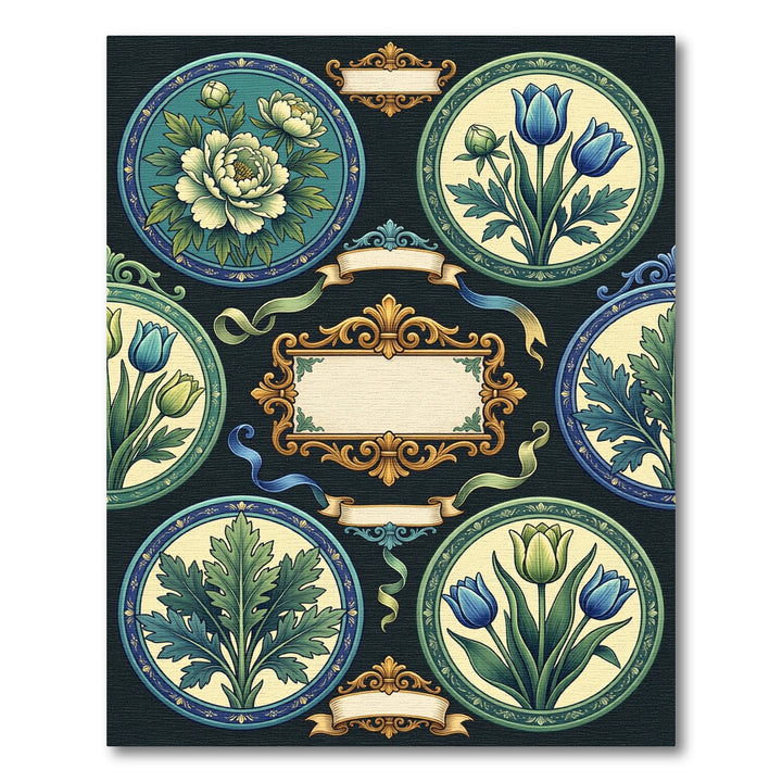 Ornate Blue Green Floral Medallion Rug