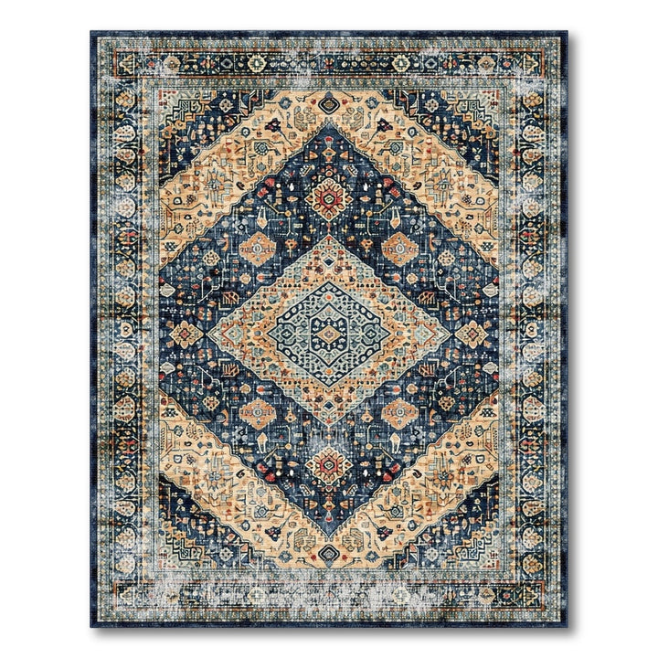 Navy Blue Distressed Persian Area Rug