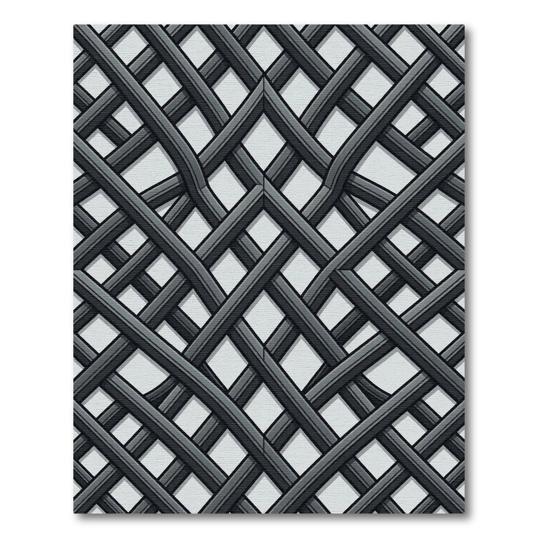 Modern Gray Interwoven Lattice Rug