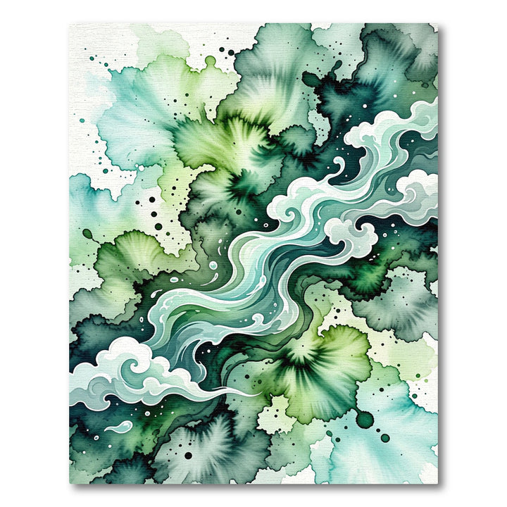 Abstract Green Watercolor Splash Flow Rug