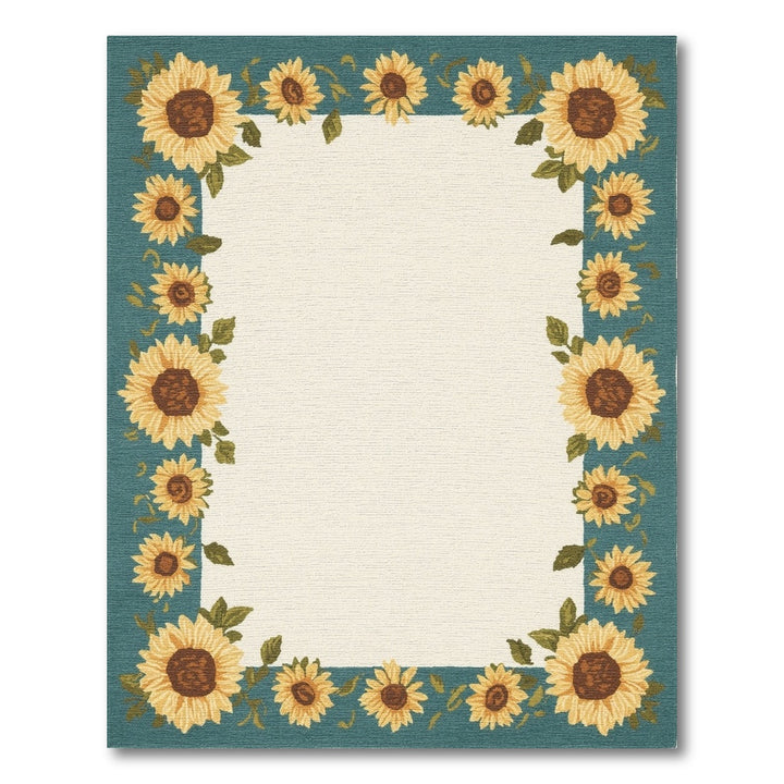 Sunflower Teal Border Area Rug