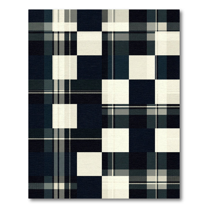 Dark Blue Cream Plaid Checkered Rug