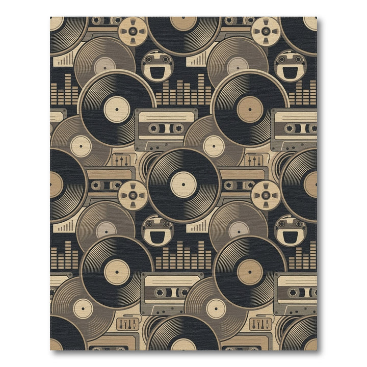 Retro Vinyl Record Cassette Tape Assemblage Rug