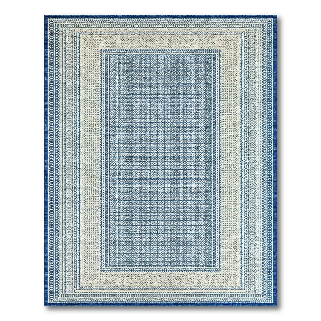 Blue Geometric Bordered Area Rug