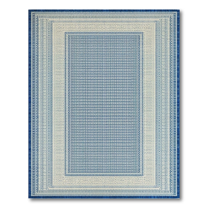 Blue Geometric Bordered Area Rug