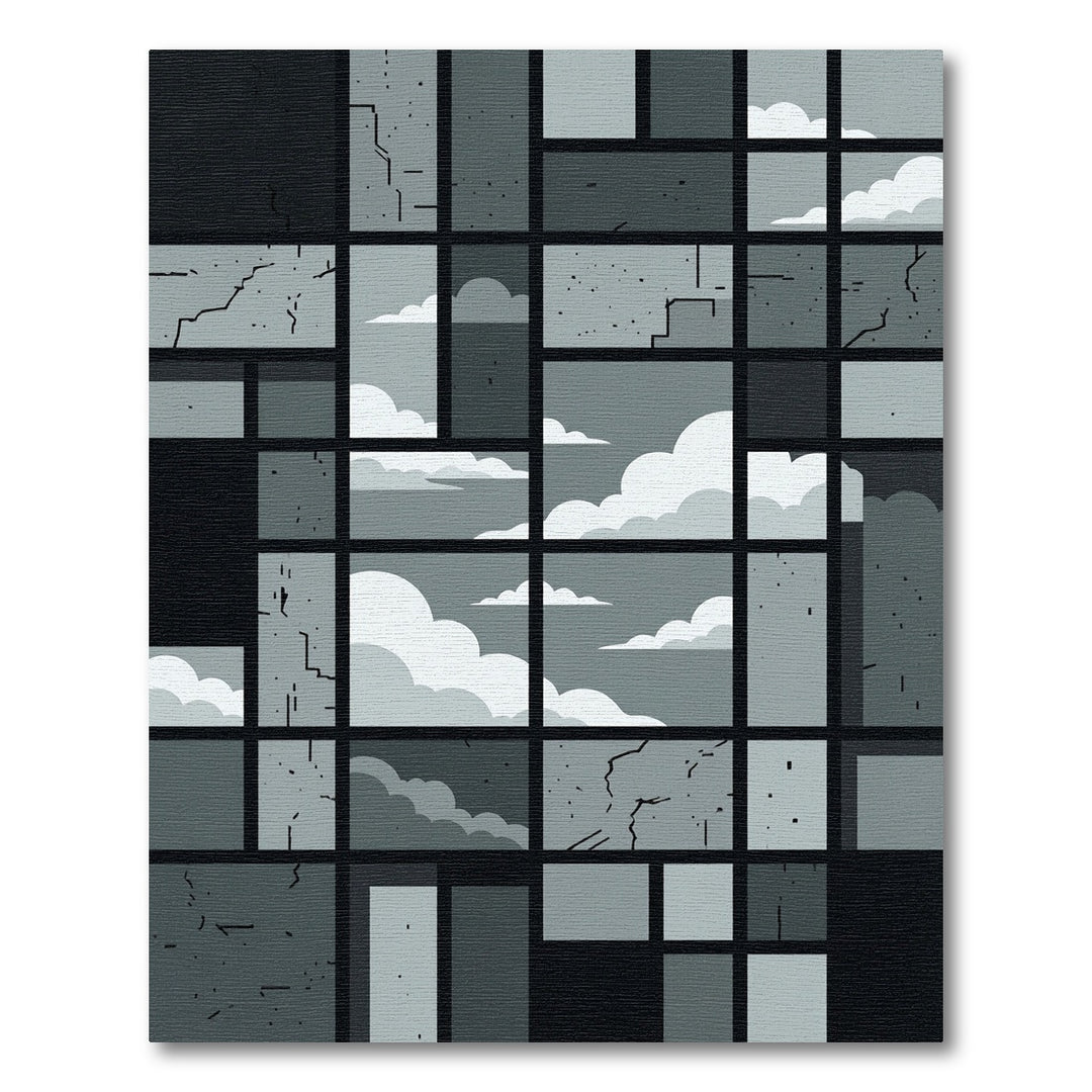 Monochromatic Cloudy Window Pane Rug