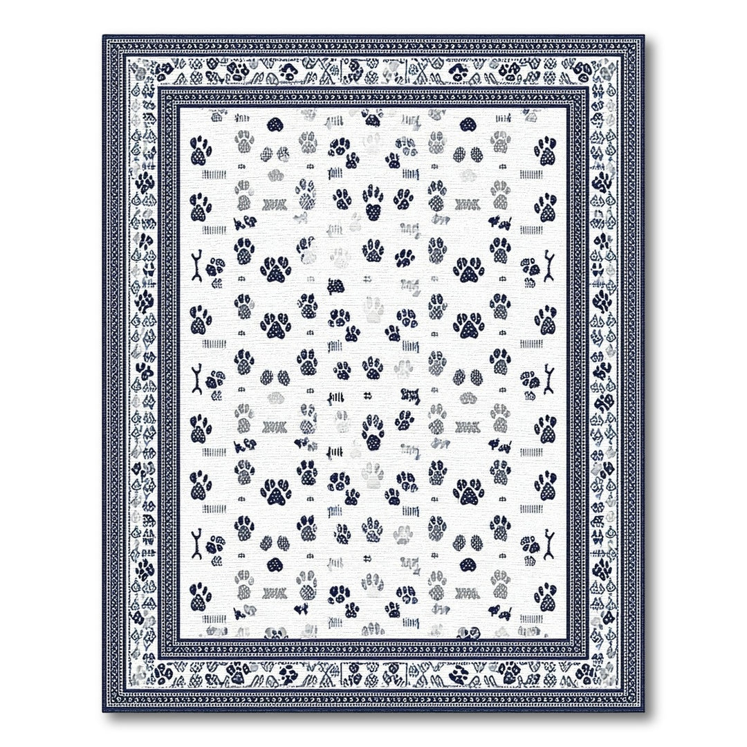 Blue Paw Print Washable Area Rug