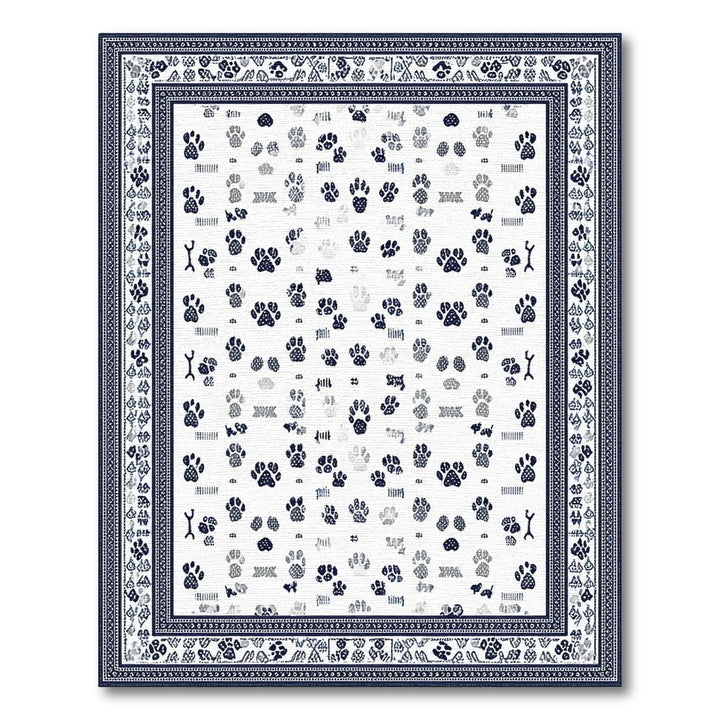 Blue Paw Print Washable Area Rug
