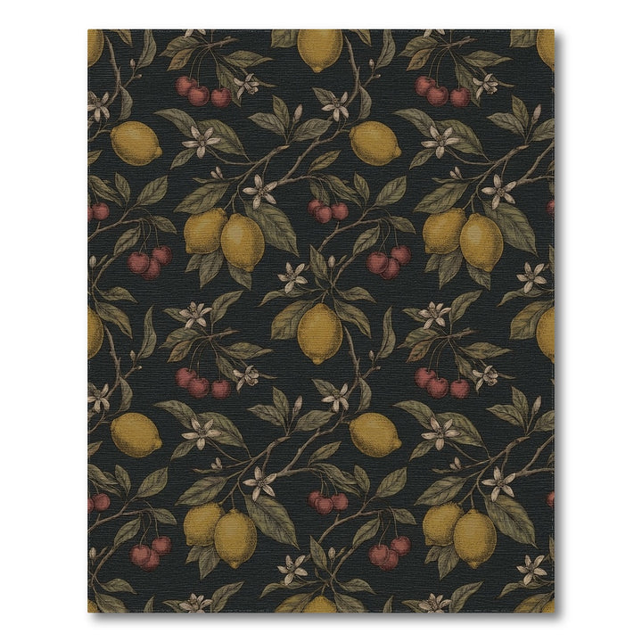 Orchard Lemons Cherries Botanical Dark Rug