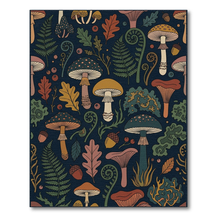 Earthy Mushroom Forest Fern Acorn Rug