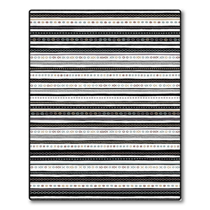 Black White Heritage Tribal Washable Area Rug