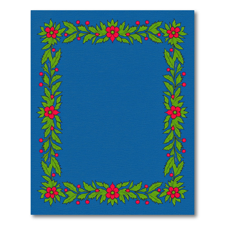 Crimson Floral Green Leaf Garland Rug