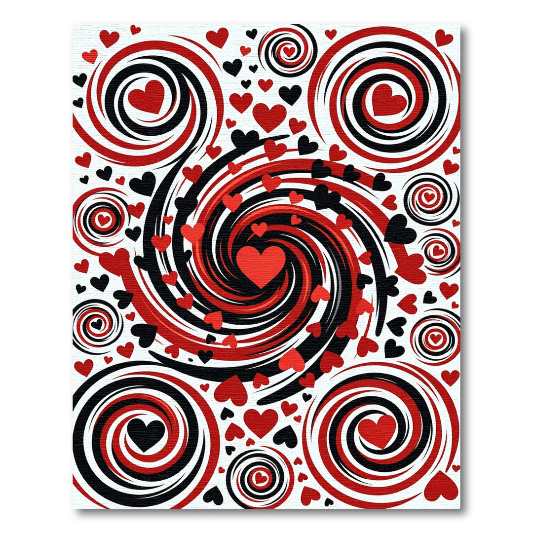 Red Black Heart Swirl Abstract Rug