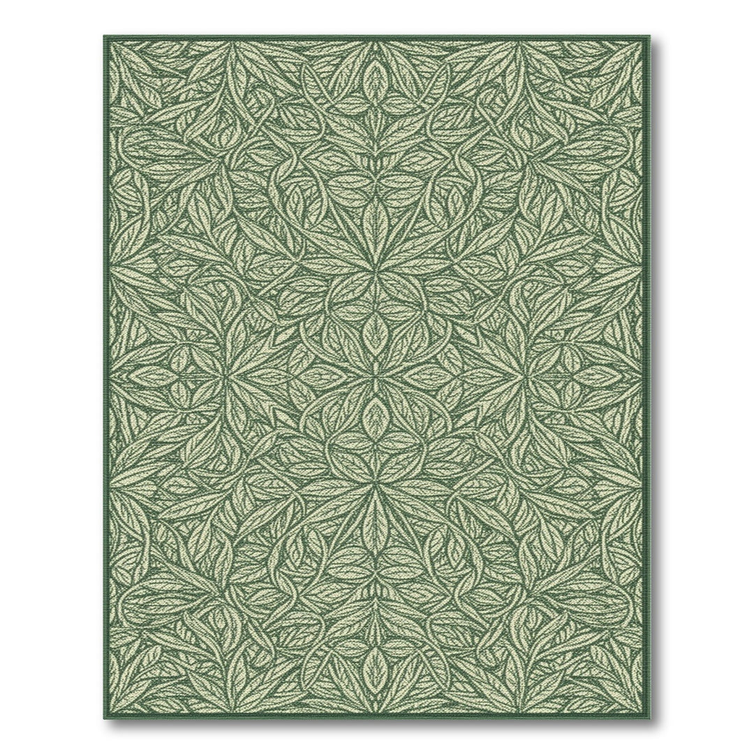 Green Botanical Leaf Vintage Area Rug